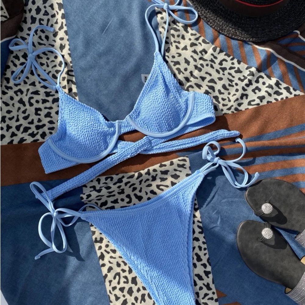 Textured Tie Shoulder Bikini